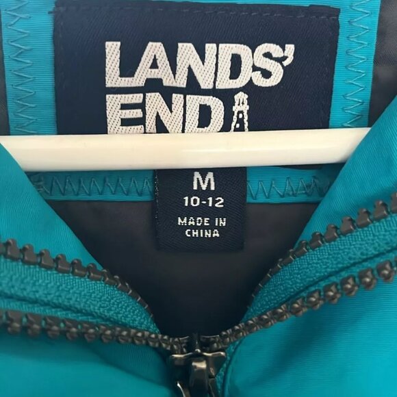 Lands End Kids Front Pockets Winter Jacket Blue Hooded Rain Proof Size US M10-12 - Picture 5 of 5